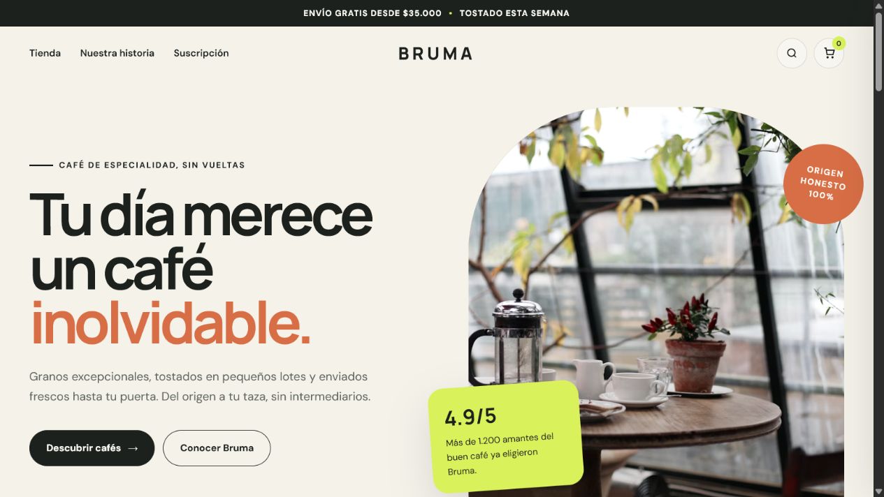 Pantallazo del proyecto Cafe Bruma
