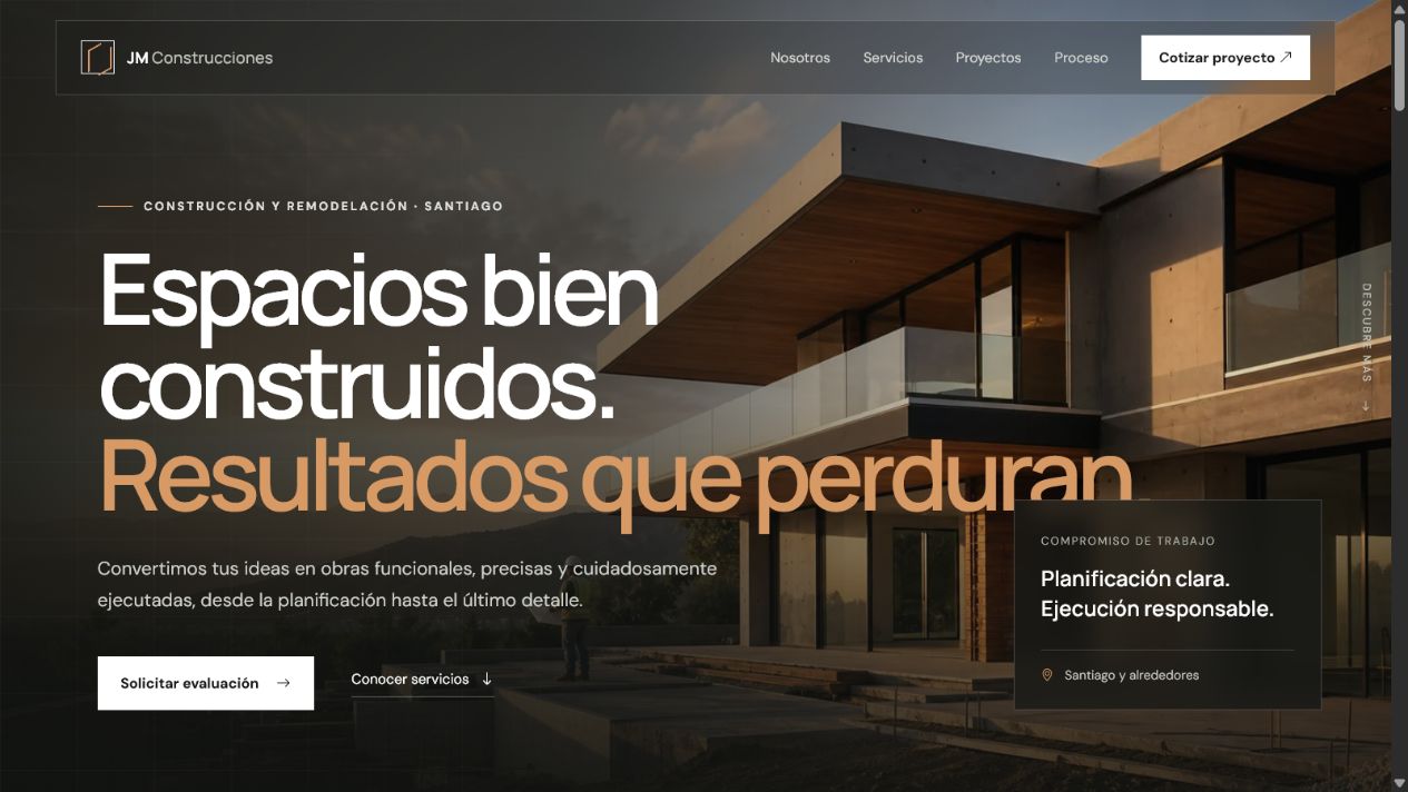 Pantallazo del proyecto JM Construcciones