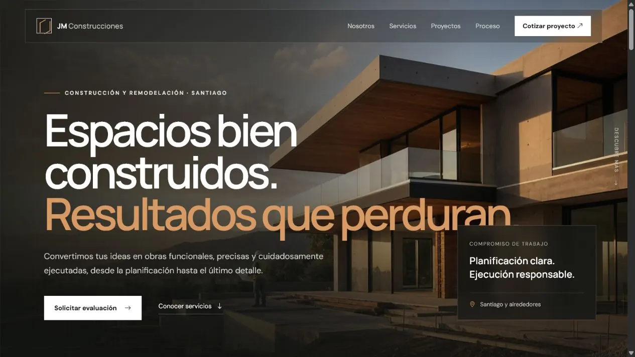 Pantallazo del proyecto JM Construcciones